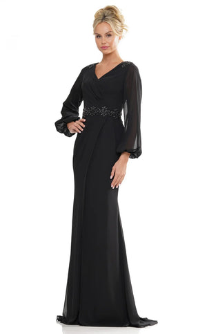Surplice Neckline Long Mother Of The Bridesmaid Dress with Balloon Sleeve