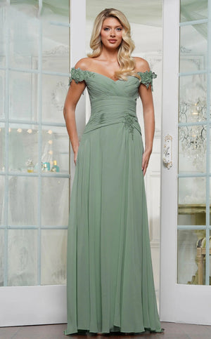 A-line Cold Shoulder Lace Sleeves Floor-Length Chiffon Mother Of The Bridesmaid Dress