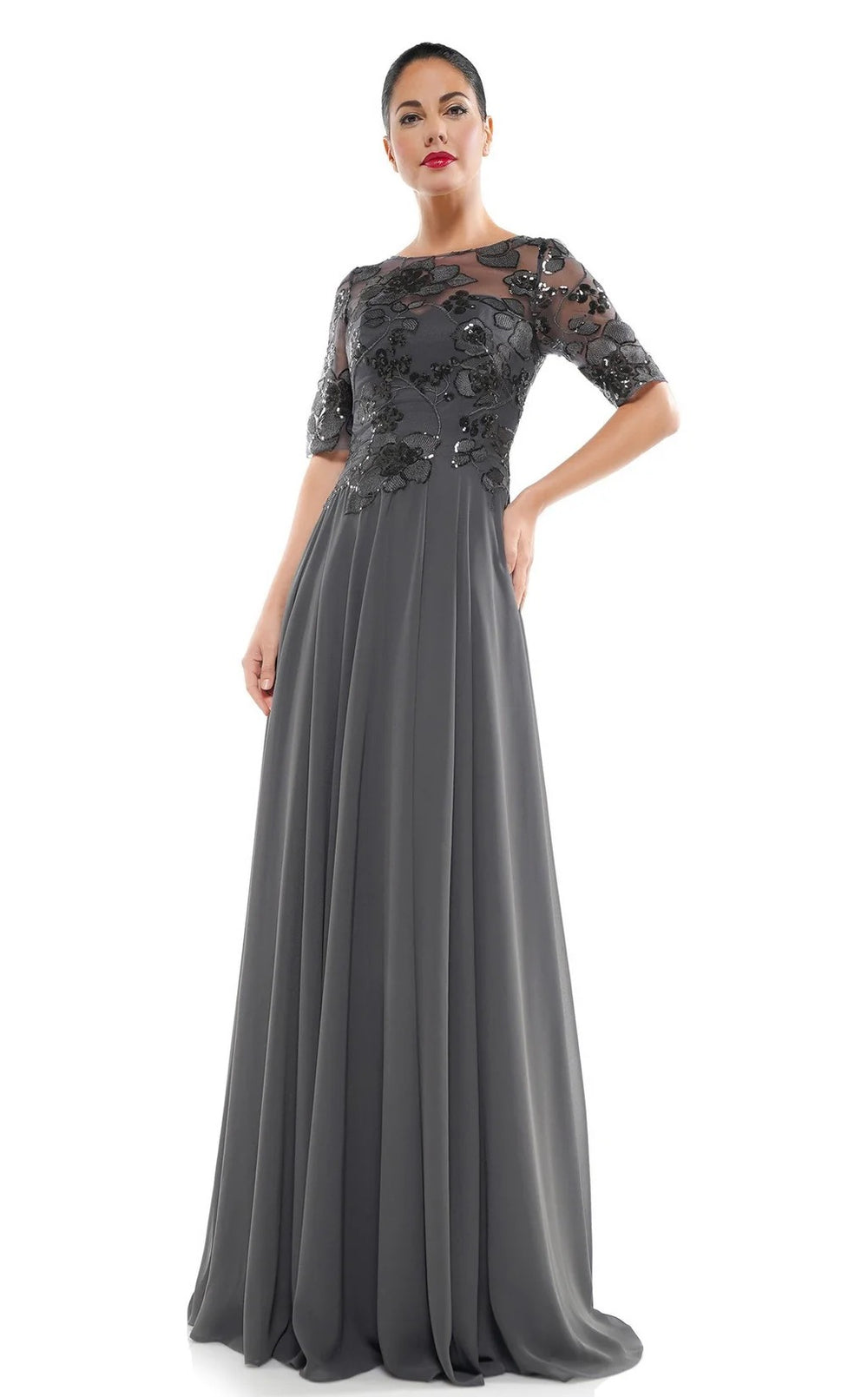 A-line Scoop Floor-Length Lace Chiffon Mother of the Bride Dress With Sequins