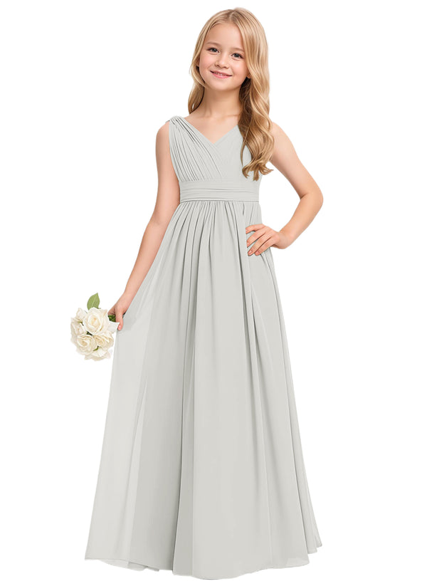 A-line V-Neck Floor-Length Chiffon Junior Bridesmaid Dress