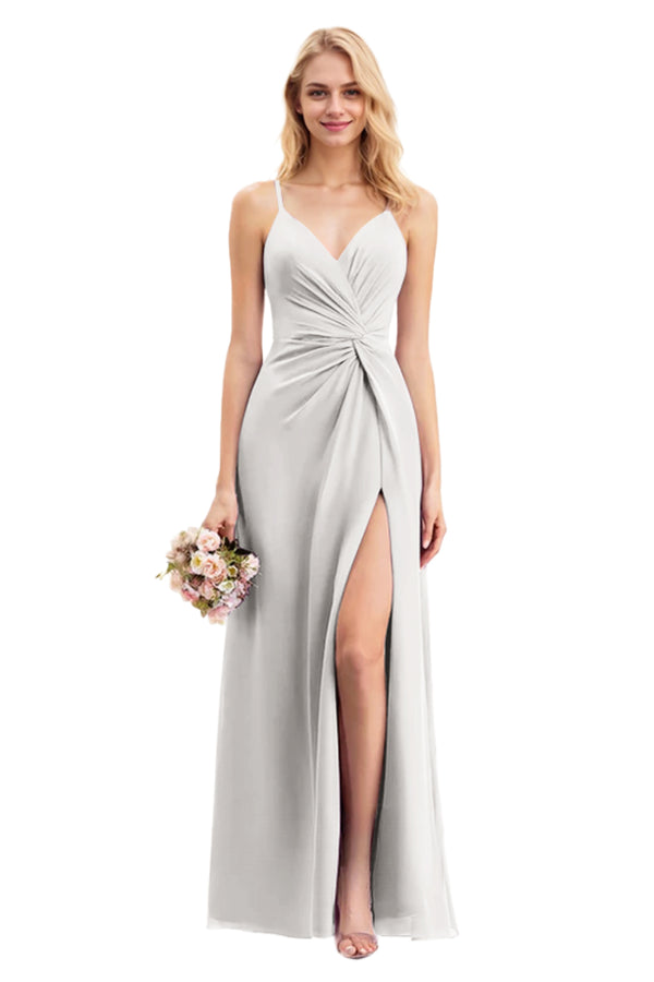 A-line V-Neck Floor-Length Chiffon Bridesmaid Dress With Ruffle