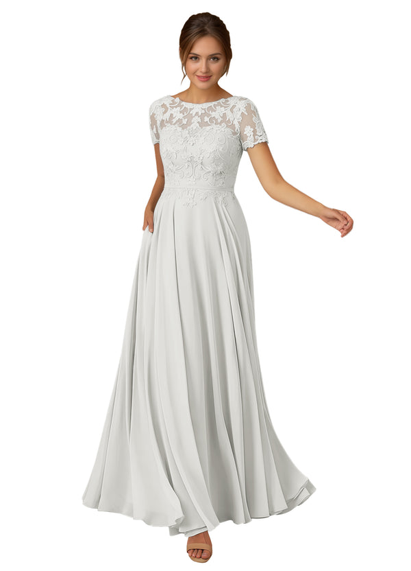 A-line Scoop Illusion Floor-Length Lace Chiffon Mother of the Bride Dress With Sequins