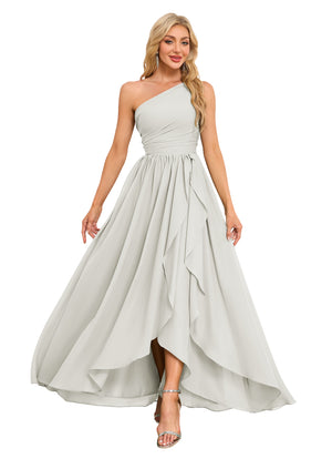 A-line One Shoulder Floor-Length Chiffon Bridesmaid Dress With Ruffle