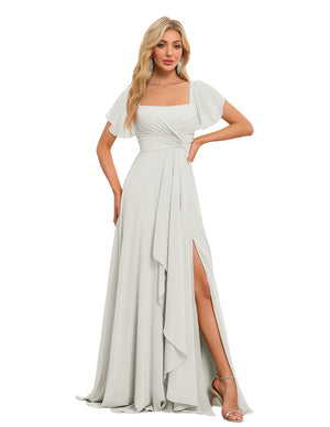 A-line Square Asymmetrical Chiffon Bridesmaid Dress