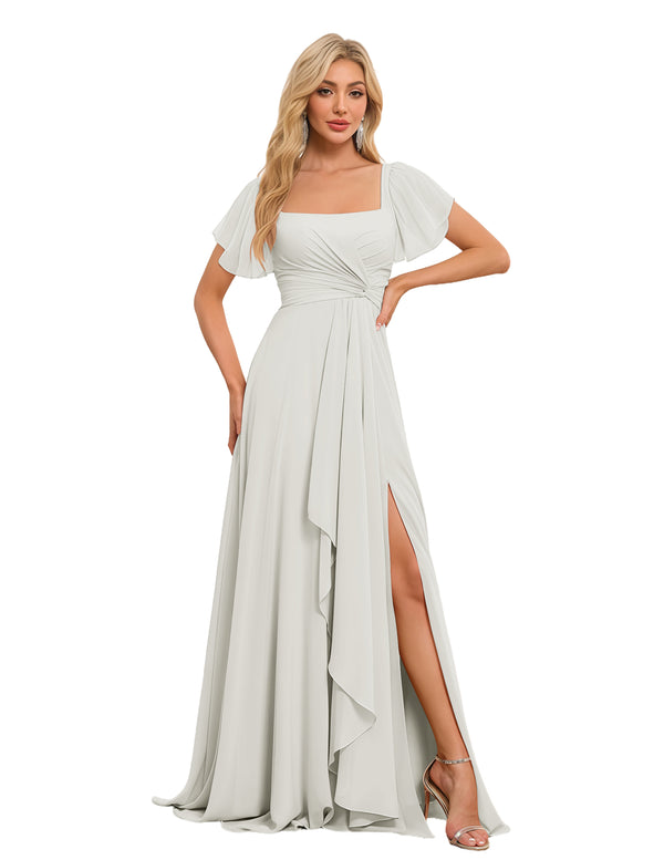 A-line Square Asymmetrical Chiffon Bridesmaid Dress