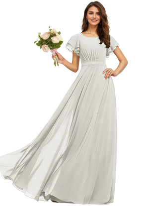 A-line Scoop Floor-Length Chiffon Bridesmaid Dress With Ruffle