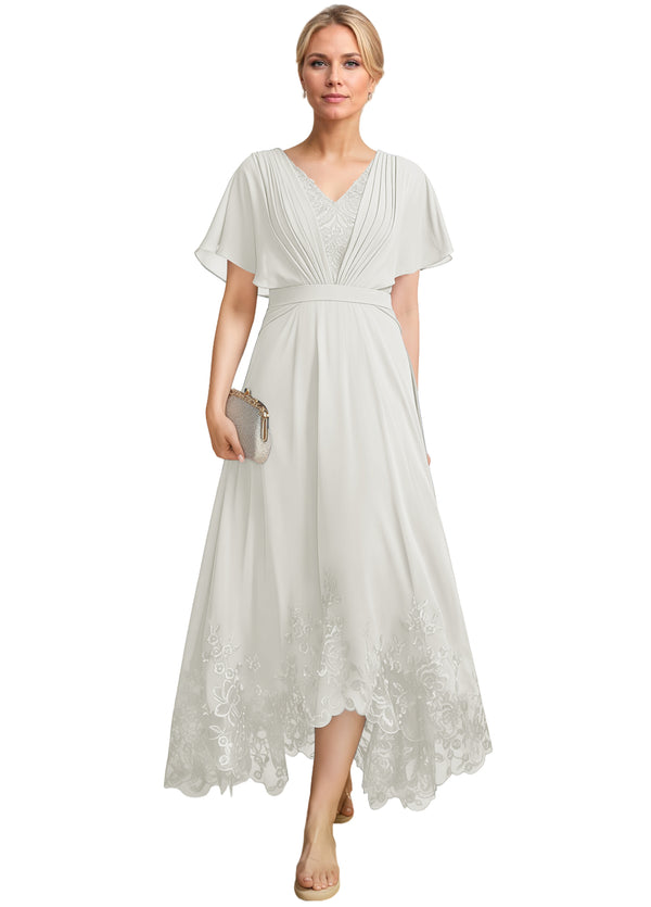 A-line Scoop Illusion Ankle-Length Lace Chiffon Mother of the Bride Dress With Sequins