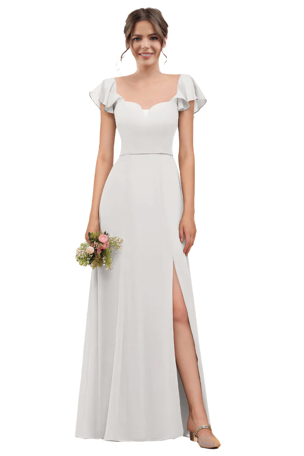 A-line V-Neck Floor-Length Chiffon Bridesmaid Dress With Ruffle