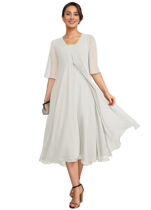 Empire Square Knee-Length Chiffon Mother of the Bride Dress