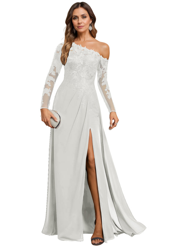 Trumpet/Mermaid Asymmetrical Illusion Floor-Length Lace Chiffon Evening Dress With Sequins