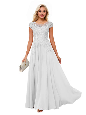 A-line Scoop Illusion Floor-Length Lace Chiffon Mother of the Bride Dress With Sequins
