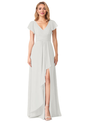 A-line V-Neck Floor-Length Chiffon Bridesmaid Dress With Ruffle