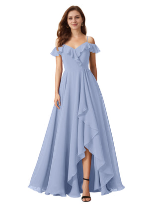 A-line Cold Shoulder Floor-Length Chiffon Bridesmaid Dress With Ruffle