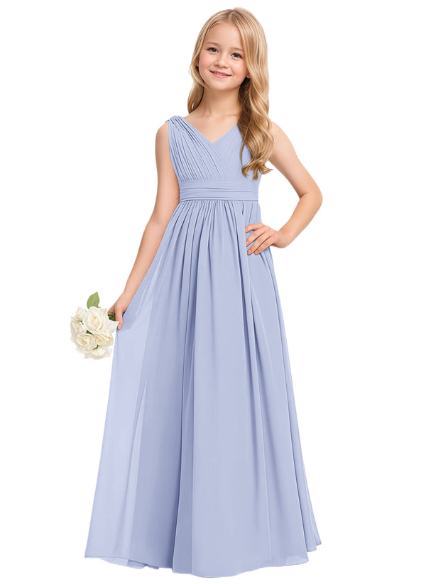 A-line V-Neck Floor-Length Chiffon Junior Bridesmaid Dress