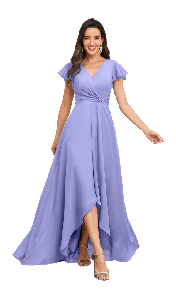 A-line V-Neck Floor-Length Chiffon Bridesmaid Dress With Ruffle