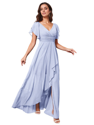 A-line V-Neck Floor-Length Chiffon Bridesmaid Dress With Ruffle