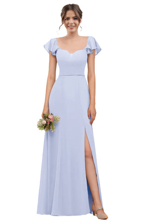 A-line V-Neck Floor-Length Chiffon Bridesmaid Dress With Ruffle
