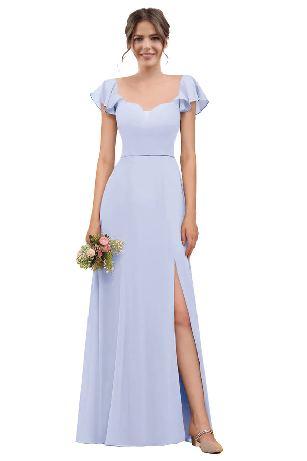 A-line V-Neck Floor-Length Chiffon Bridesmaid Dress With Ruffle