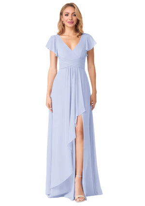 A-line V-Neck Floor-Length Chiffon Bridesmaid Dress With Ruffle