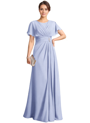 A-line Scoop Floor-Length Chiffon Mother of the Bride Dress With Pleated Beading