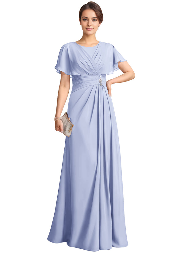 A-line Scoop Floor-Length Chiffon Mother of the Bride Dress With Pleated Beading