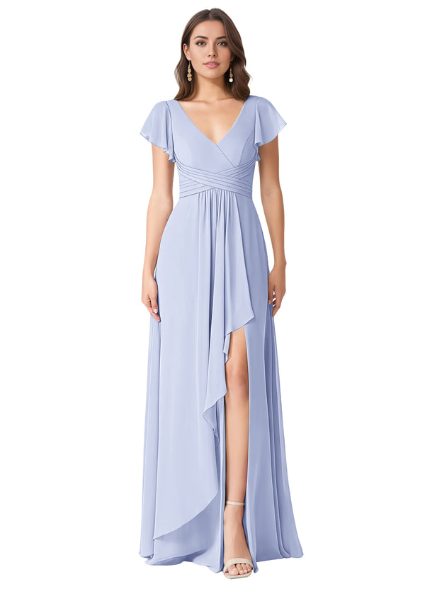 A-line V-Neck Floor-Length Chiffon Bridesmaid Dress With Ruffle