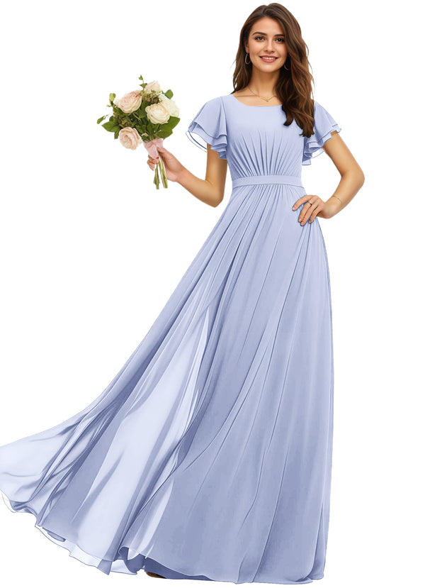 A-line Scoop Floor-Length Chiffon Bridesmaid Dress With Ruffle
