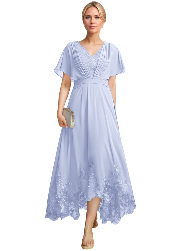 A-line Scoop Illusion Ankle-Length Lace Chiffon Mother of the Bride Dress With Sequins