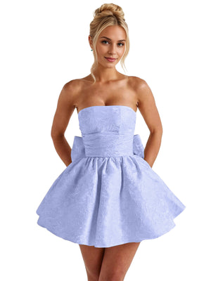 A-Line Strapless Short Jacquard Prom Dresses With Bow