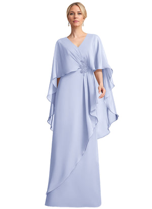 A-line V-Neck Floor-Length Chiffon Mother of the Bride Dress With Cascading Ruffles Beading