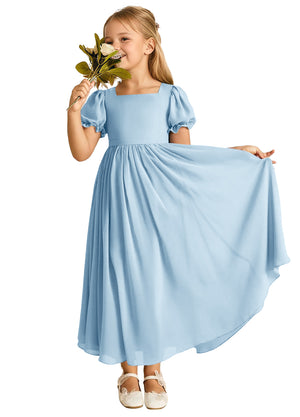 A-line Scoop-Neck Short Sleeves Chiffon Junior Bridesmaid Dress