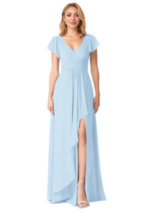 A-line V-Neck Floor-Length Chiffon Bridesmaid Dress With Ruffle