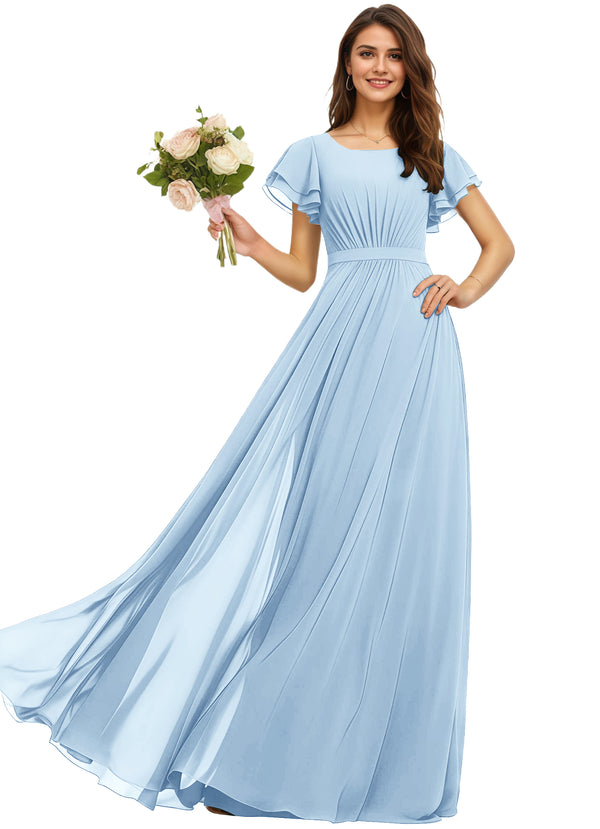 A-line Scoop Floor-Length Chiffon Bridesmaid Dress With Ruffle