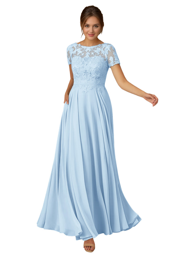A-line Scoop Illusion Floor-Length Lace Chiffon Mother of the Bride Dress With Sequins