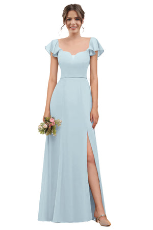 A-line V-Neck Floor-Length Chiffon Bridesmaid Dress With Ruffle