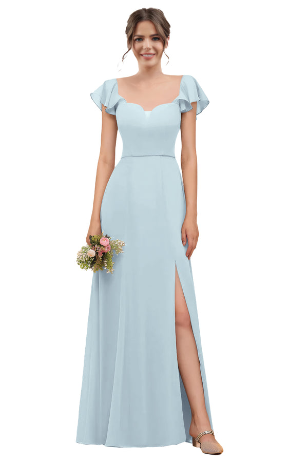 A-line V-Neck Floor-Length Chiffon Bridesmaid Dress With Ruffle