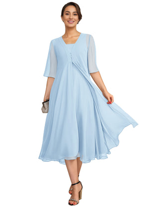 Empire Square Knee-Length Chiffon Mother of the Bride Dress