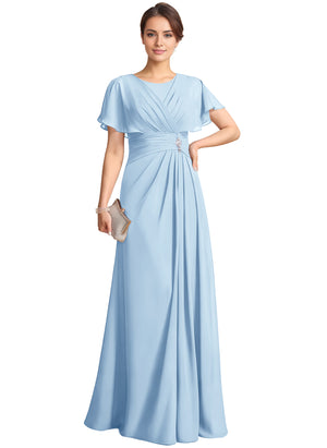 A-line Scoop Floor-Length Chiffon Mother of the Bride Dress With Pleated Beading