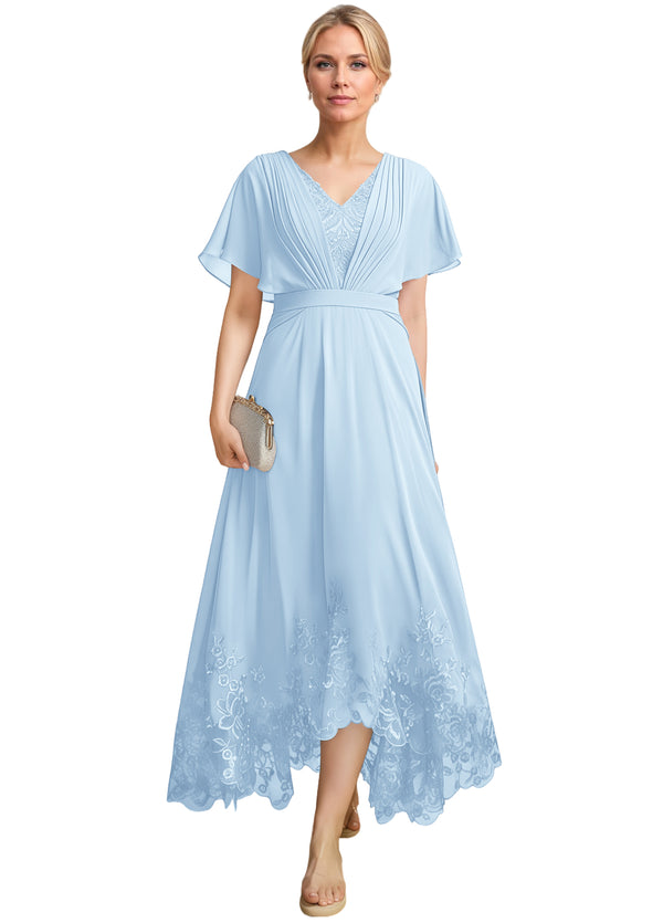 A-line Scoop Illusion Ankle-Length Lace Chiffon Mother of the Bride Dress With Sequins
