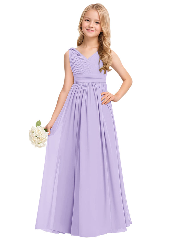 A-line V-Neck Floor-Length Chiffon Junior Bridesmaid Dress