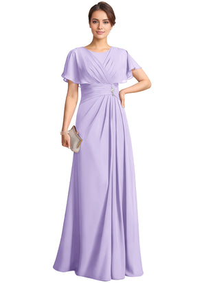 A-line Scoop Floor-Length Chiffon Mother of the Bride Dress With Pleated Beading