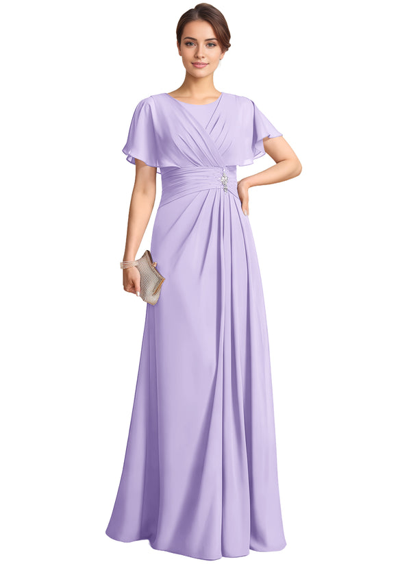 A-line Scoop Floor-Length Chiffon Mother of the Bride Dress With Pleated Beading