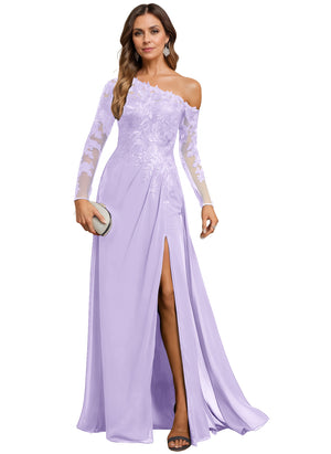 Trumpet/Mermaid Asymmetrical Illusion Floor-Length Lace Chiffon Evening Dress With Sequins