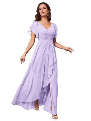 A-line V-Neck Floor-Length Chiffon Bridesmaid Dress With Ruffle