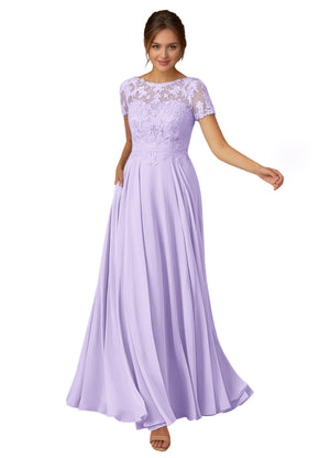 A-line Scoop Illusion Floor-Length Lace Chiffon Mother of the Bride Dress With Sequins