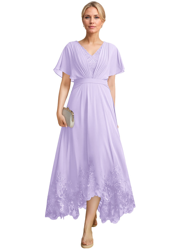A-line Scoop Illusion Ankle-Length Lace Chiffon Mother of the Bride Dress With Sequins