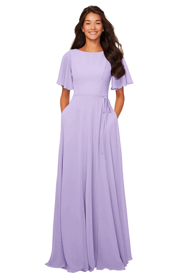 A-line Scoop Floor-Length Chiffon Bridesmaid Dress With Ruffle