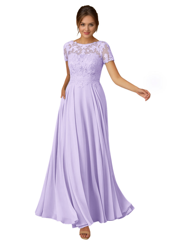 A-line Scoop Illusion Floor-Length Lace Chiffon Mother of the Bride Dress With Sequins