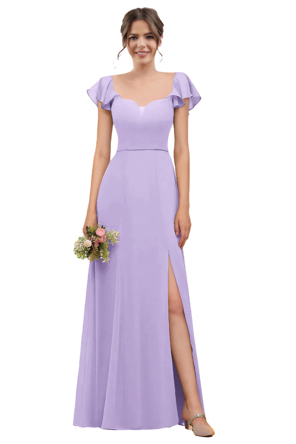 A-line V-Neck Floor-Length Chiffon Bridesmaid Dress With Ruffle