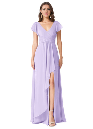 A-line V-Neck Floor-Length Chiffon Bridesmaid Dress With Ruffle